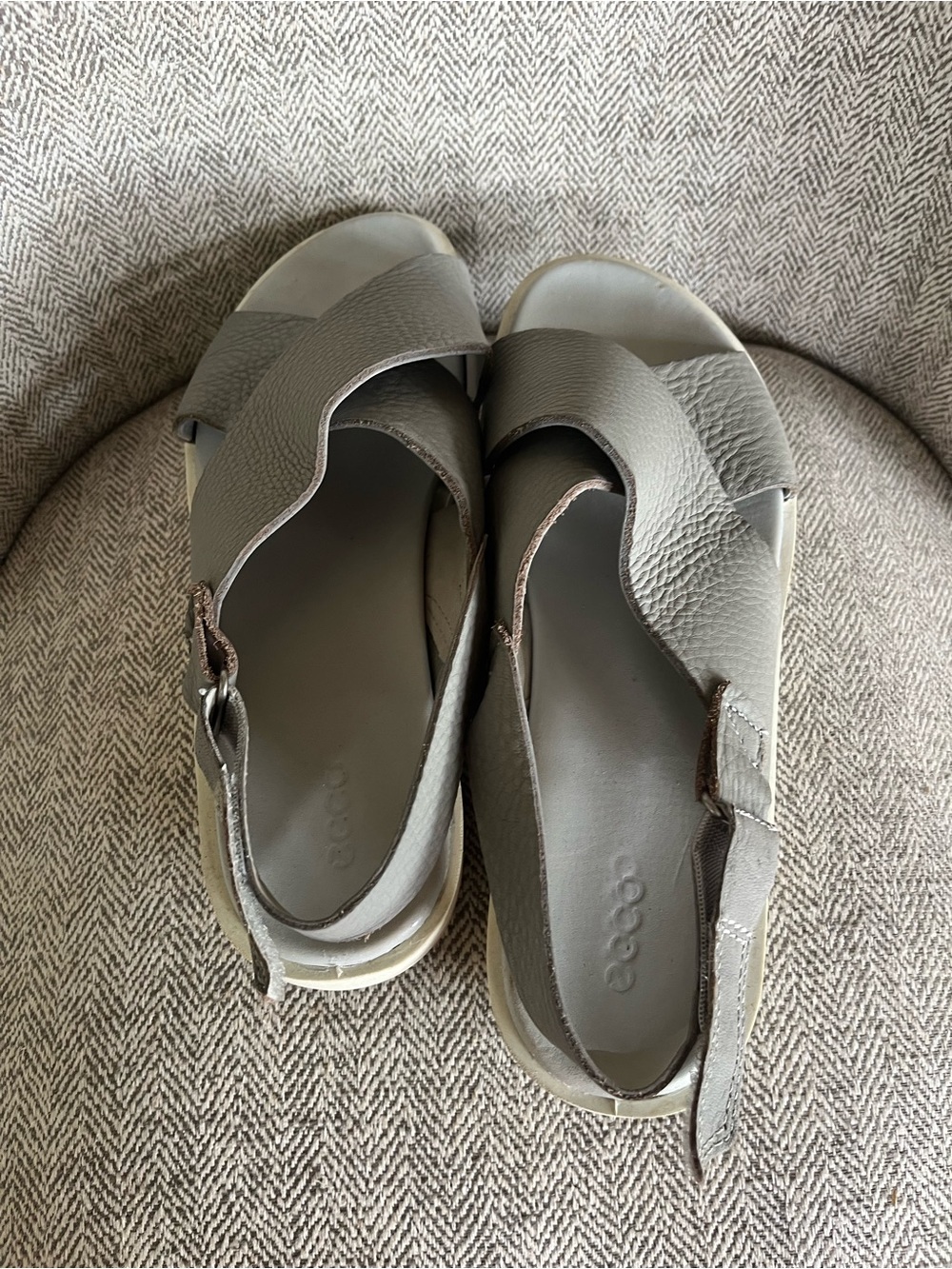 ECCO Freja Gray Leather Cross Strap Sandals Women’s Size 42 US 11 - Picture 3 of 6